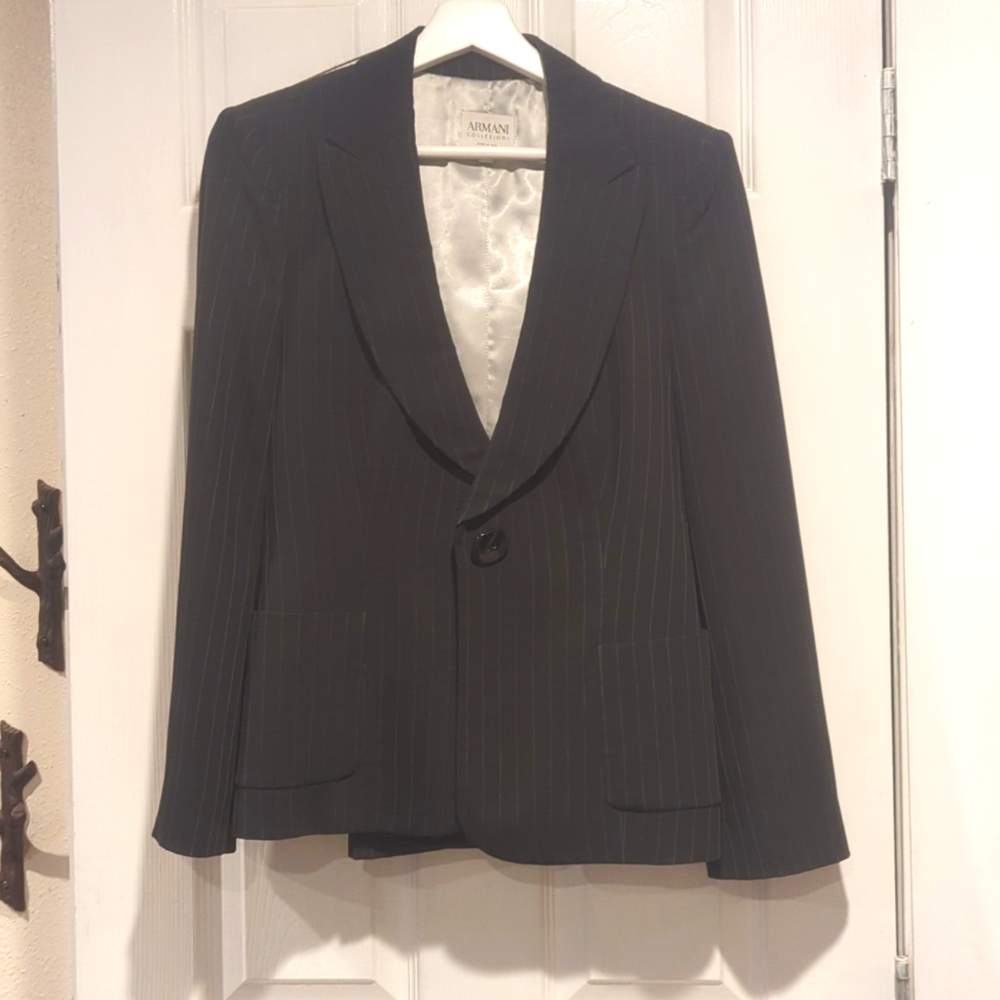 Armani pinstripe suit jacket and matching wide legged pants